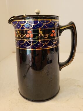 Victorian Jackfoeld Style Blackware Syrup Pitcher W/Lid Persian Border